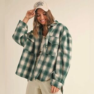 Miou Muse Brooklyn Green Plaid Button Up Long Sleeve Shirt Size Small